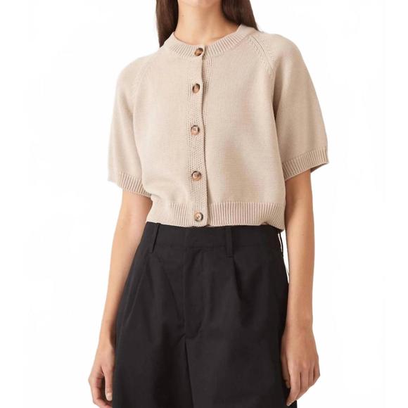 NEW DEMYLEE NEW YORK amy short-sleeve cardigan in pearl barley - Picture 1 of 3